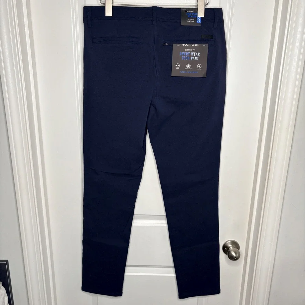 Tahari Every Wear Tech Pant Mens 32x32 Navy Straight Fit Flexible Waist Golf NEW